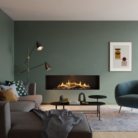 The VISIO 160 F gas fireplace is a front fireplace with a perfect view of the fire and a cozy living room.