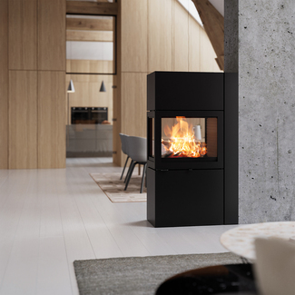 Room divider 600 RD in black and with flush top plate on concrete wall