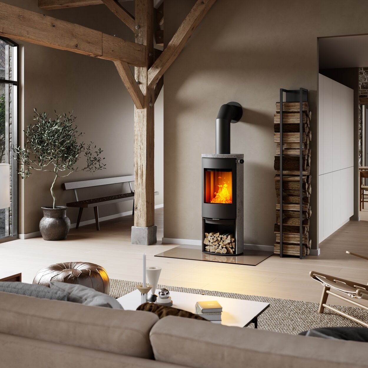 Wood stove CARO 120  with soapstone cladding in a rustic house