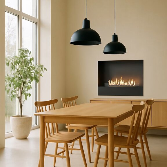 Bioethanol Feuerstelle Milan eingebaut mit schwarzer Blende