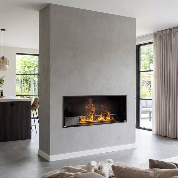 Fuoco elettrico Hybrid Mist muro in calcestruzzo cucina soggiorno