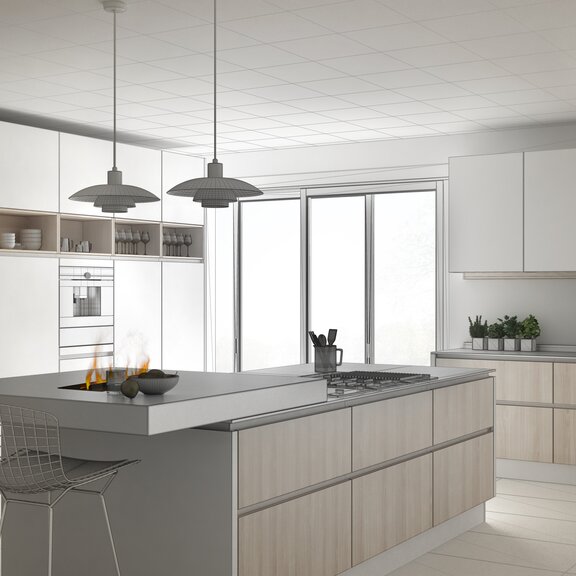 Electric fire Cassette 400 LED without wood imitation built into the kitchen worktop