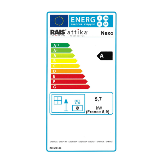 Label d'efficacité énergétique A pour le poêle à bois NEXO d'Attika